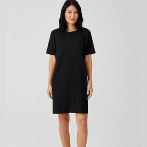 Eileen Fisher Dress Women’s Sz XS Black Cotton Scoop Neck Stretchy Shirt Dress